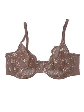 Lane Bryant Cacique Sexy Sensual Sheer Embroidered Mesh Bra Nude 38DD Underwire